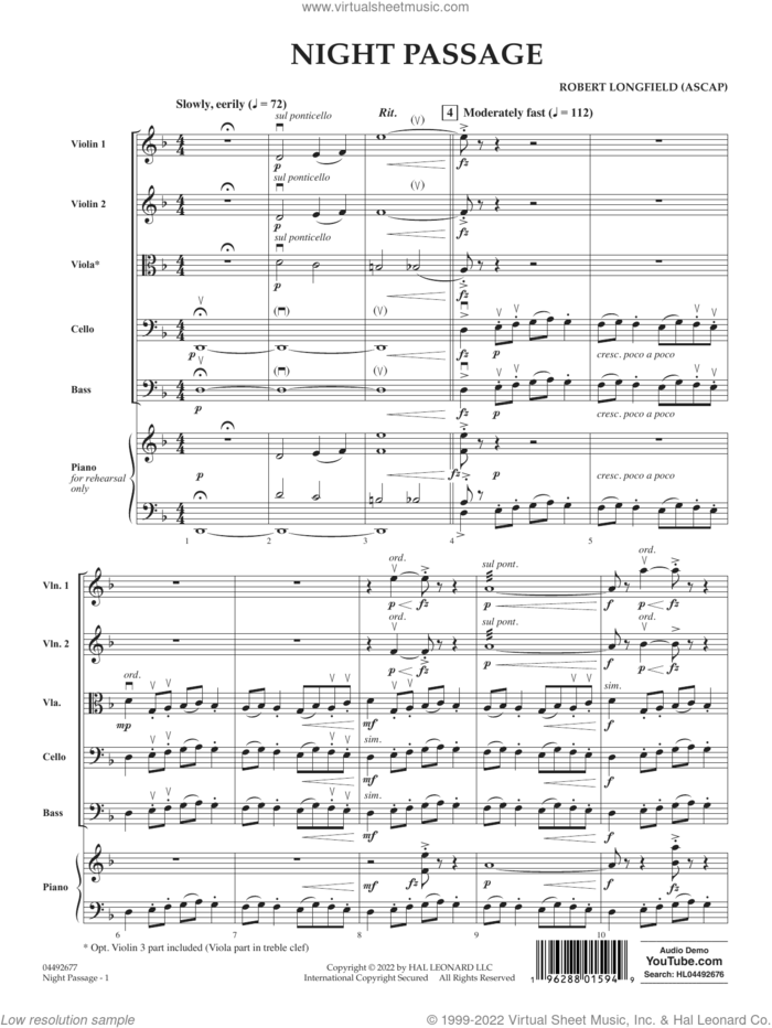 Night Passage (COMPLETE) sheet music for orchestra by Robert Longfield, intermediate skill level