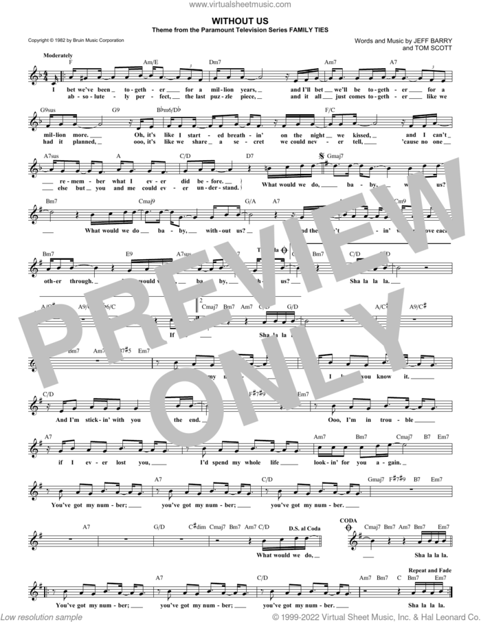 Without Us (from Family Ties) sheet music for voice and other instruments (fake book) by Jeff Barry and Tommy Scott, intermediate skill level