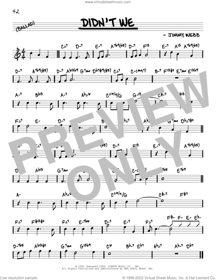 Didn't We (arr. David Hazeltine) sheet music for voice and other instruments (real book) by Jimmy Webb and David Hazeltine, intermediate skill level
