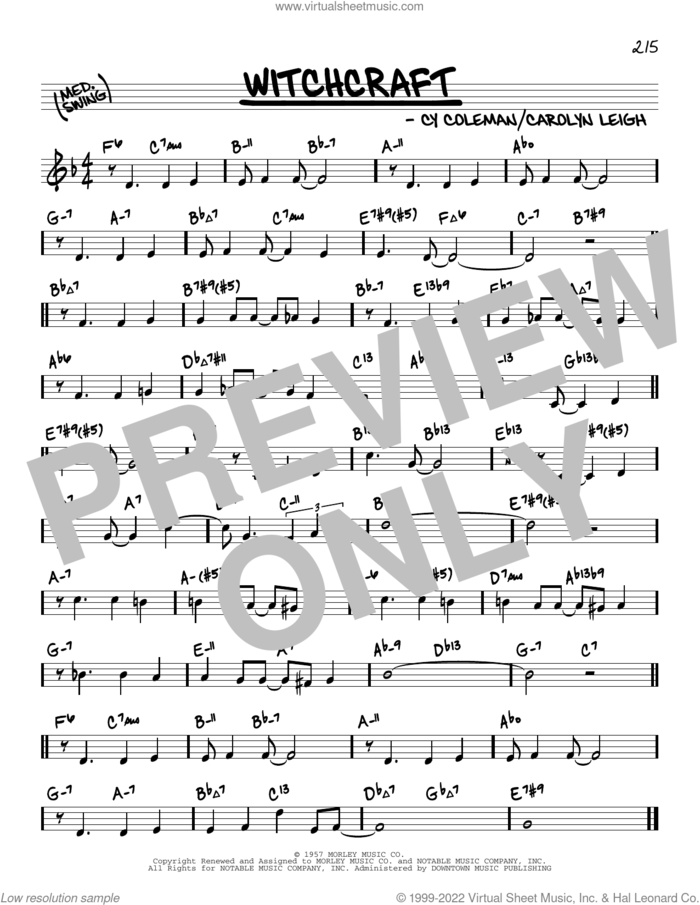 Witchcraft (arr. David Hazeltine) sheet music for voice and other instruments (real book) by Cy Coleman, David Hazeltine and Carolyn Leigh, intermediate skill level