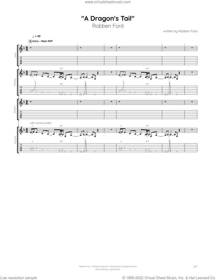 Dragon's Tail sheet music for guitar (tablature) by Robben Ford, intermediate skill level
