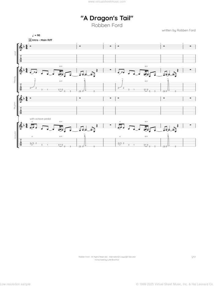 Dragon's Tail sheet music for guitar (tablature) by Robben Ford, intermediate skill level