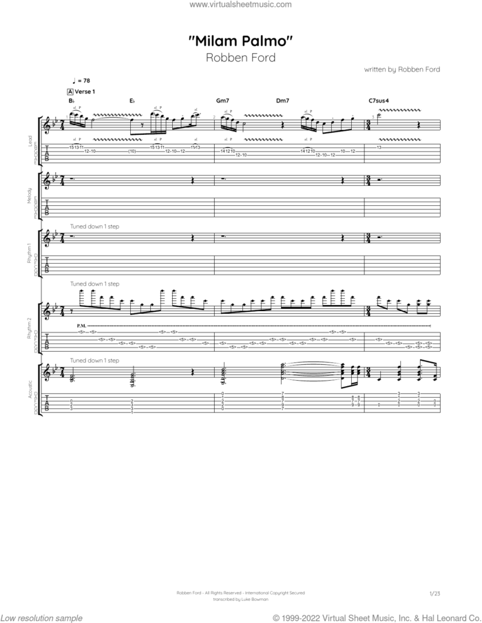 Milam Palmo sheet music for guitar (tablature) by Robben Ford, intermediate skill level