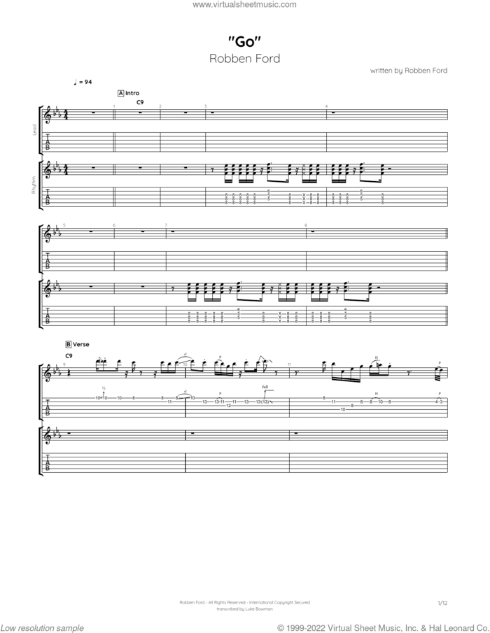 Go sheet music for guitar (tablature) by Robben Ford, intermediate skill level