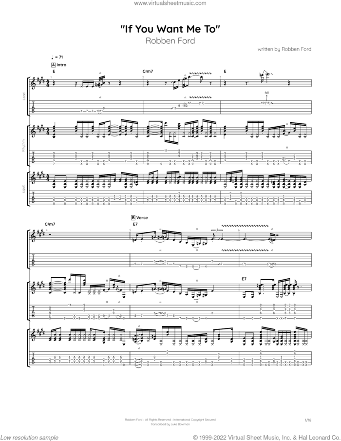 If You Want Me To sheet music for guitar (tablature) by Robben Ford, intermediate skill level
