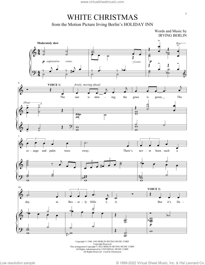 White Christmas sheet music for two voices and piano by Irving Berlin and Bing Crosby, intermediate skill level