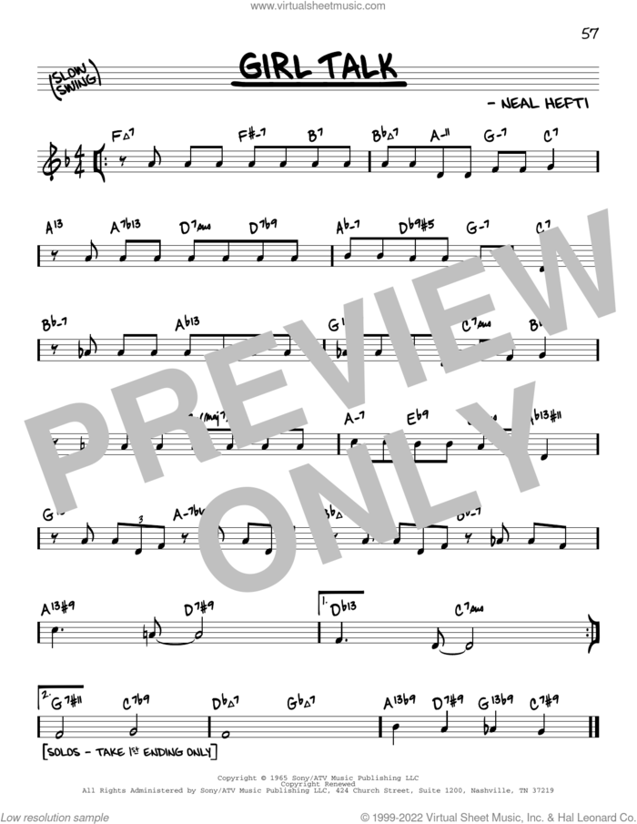 Girl Talk (arr. David Hazeltine) sheet music for voice and other instruments (real book) by Bobby Troup, David Hazeltine and Neal Hefti, intermediate skill level