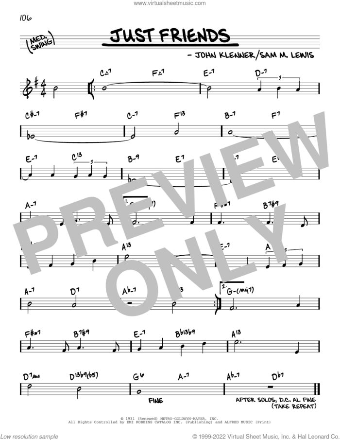 Just Friends (arr. David Hazeltine) sheet music for voice and other instruments (real book) by Sam Lewis, David Hazeltine and John Klenner, intermediate skill level