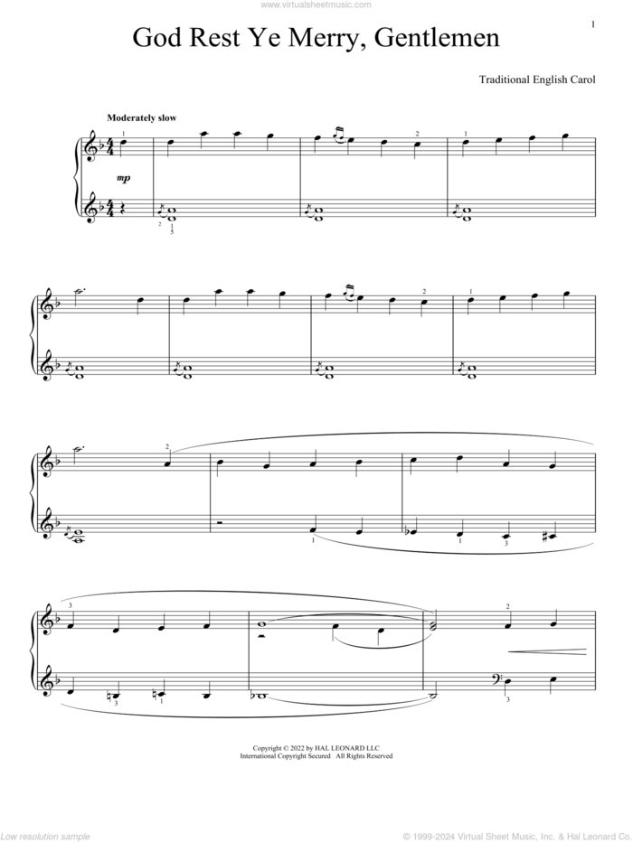 God Rest Ye Merry, Gentlemen sheet music for piano solo, intermediate skill level