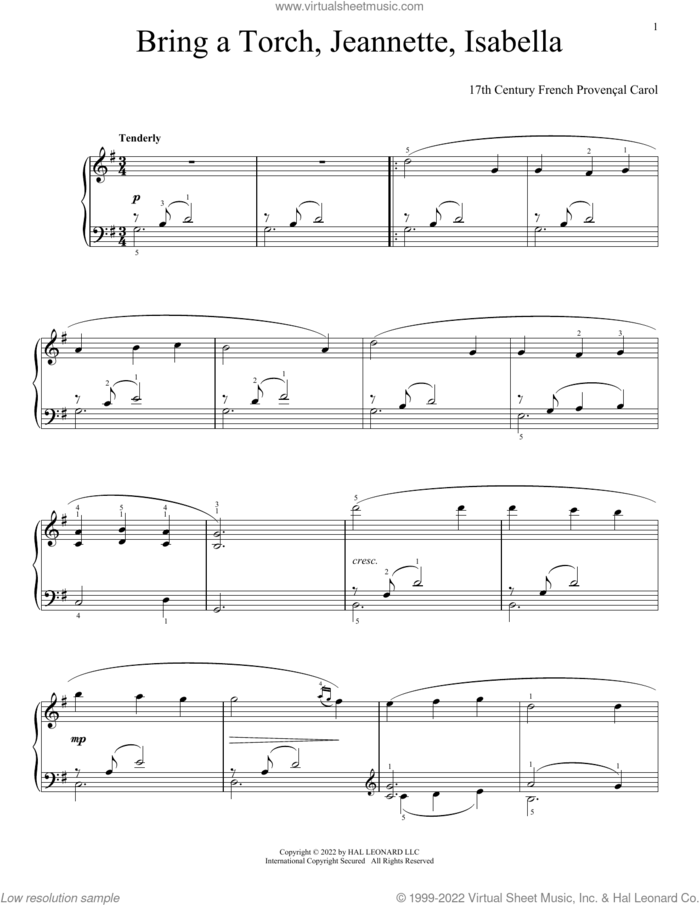 Bring A Torch, Jeannette, Isabella sheet music for piano solo by Anonymous and Miscellaneous, intermediate skill level