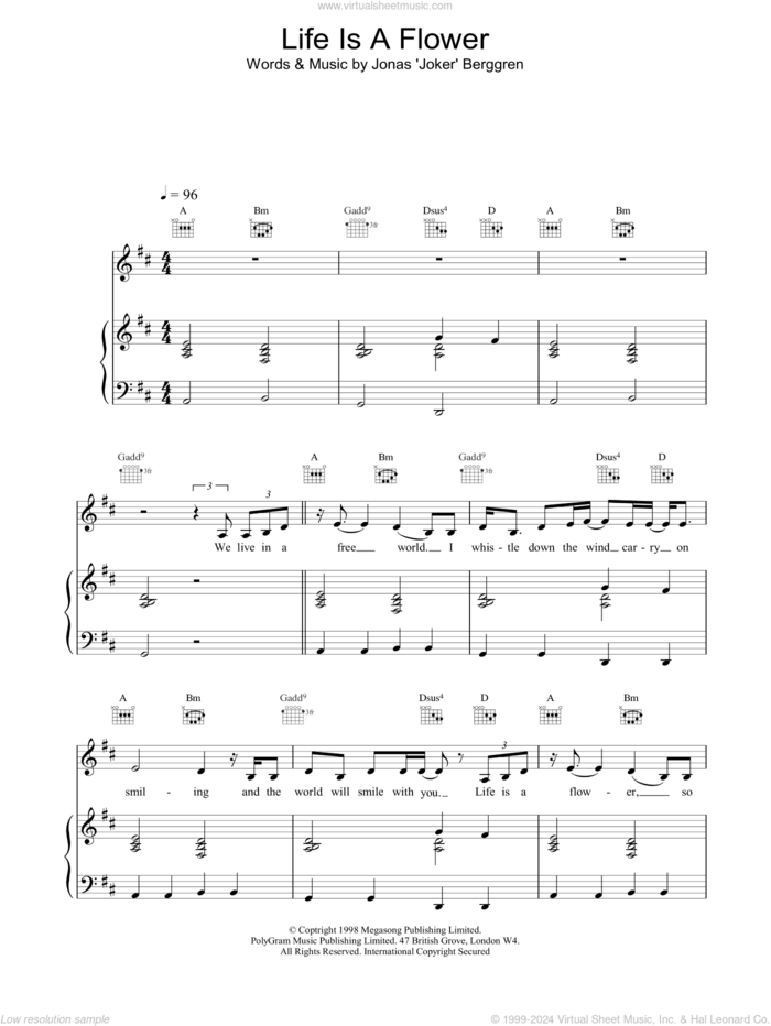 Life is a Flower sheet music for voice, piano or guitar by Ace Of Base, intermediate skill level