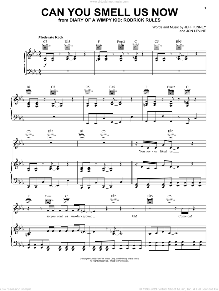 Can You Smell Us Now (from Diary of a Wimpy Kid: Rodrick Rules) sheet music for voice, piano or guitar by Jeff Kinney and Jon Levine, Jeff Kinney and Jon Levine, intermediate skill level