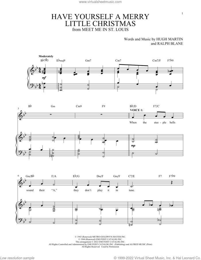 Have Yourself A Merry Little Christmas sheet music for two voices and piano by Frank Sinatra, Hugh Martin and Ralph Blane, intermediate skill level