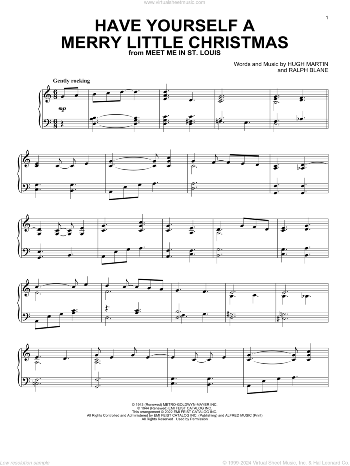 Have Yourself A Merry Little Christmas, (intermediate) sheet music for piano solo by Frank Sinatra, Hugh Martin and Ralph Blane, intermediate skill level