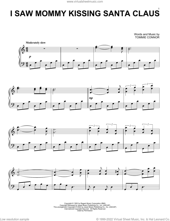 I Saw Mommy Kissing Santa Claus sheet music for piano solo by Tommie Connor, intermediate skill level