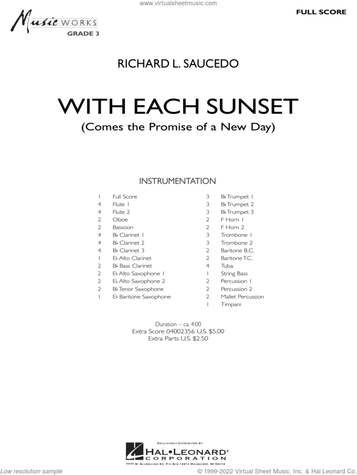 With Each Sunset (Comes the Promise of a New Day) (COMPLETE) sheet music for concert band by Richard L. Saucedo, intermediate skill level