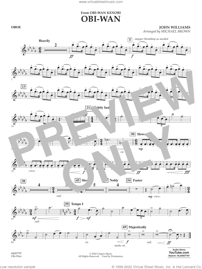 Obi-Wan (arr. Michael Brown) sheet music for concert band (oboe) by John Williams and Michael Brown, intermediate skill level