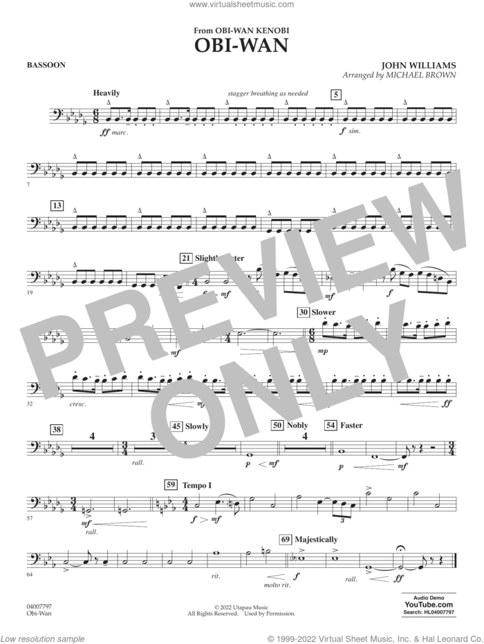 Obi-Wan (arr. Michael Brown) sheet music for concert band (bassoon) by John Williams and Michael Brown, intermediate skill level