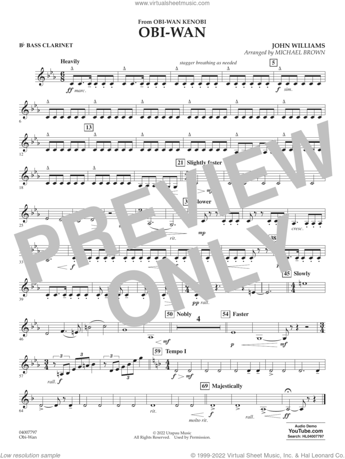 Obi-Wan (arr. Michael Brown) sheet music for concert band (Bb bass clarinet) by John Williams and Michael Brown, intermediate skill level