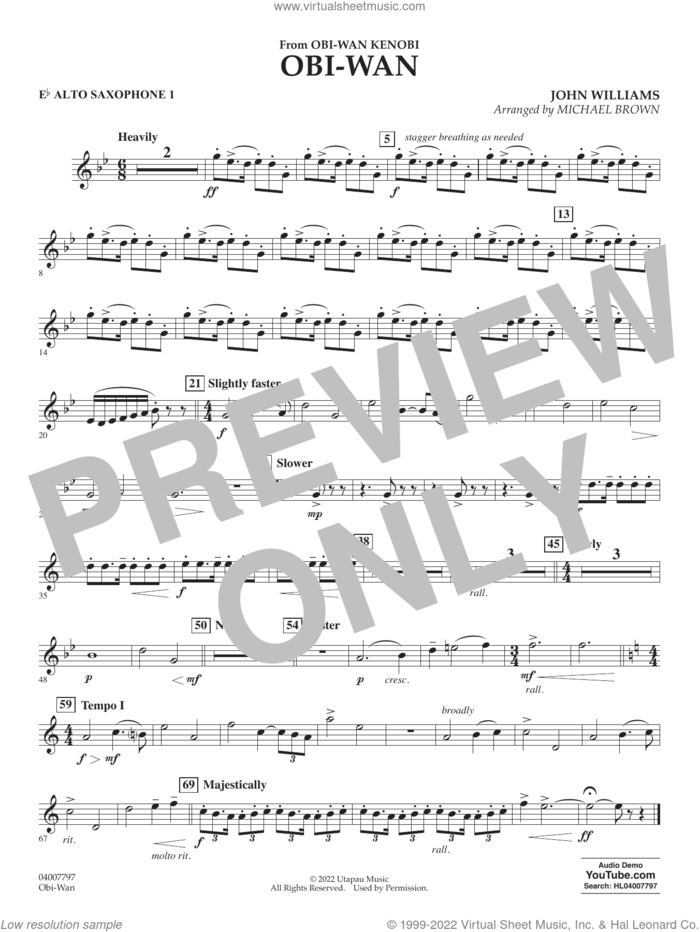 Obi-Wan (arr. Michael Brown) sheet music for concert band (Eb alto saxophone 1) by John Williams and Michael Brown, intermediate skill level