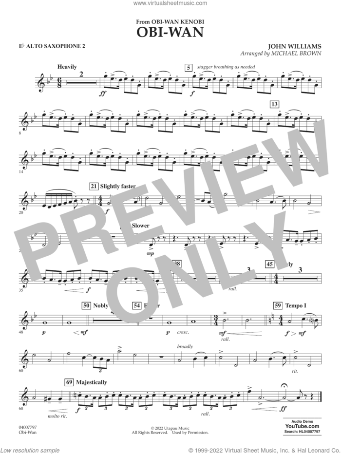Obi-Wan (arr. Michael Brown) sheet music for concert band (Eb alto saxophone 2) by John Williams and Michael Brown, intermediate skill level