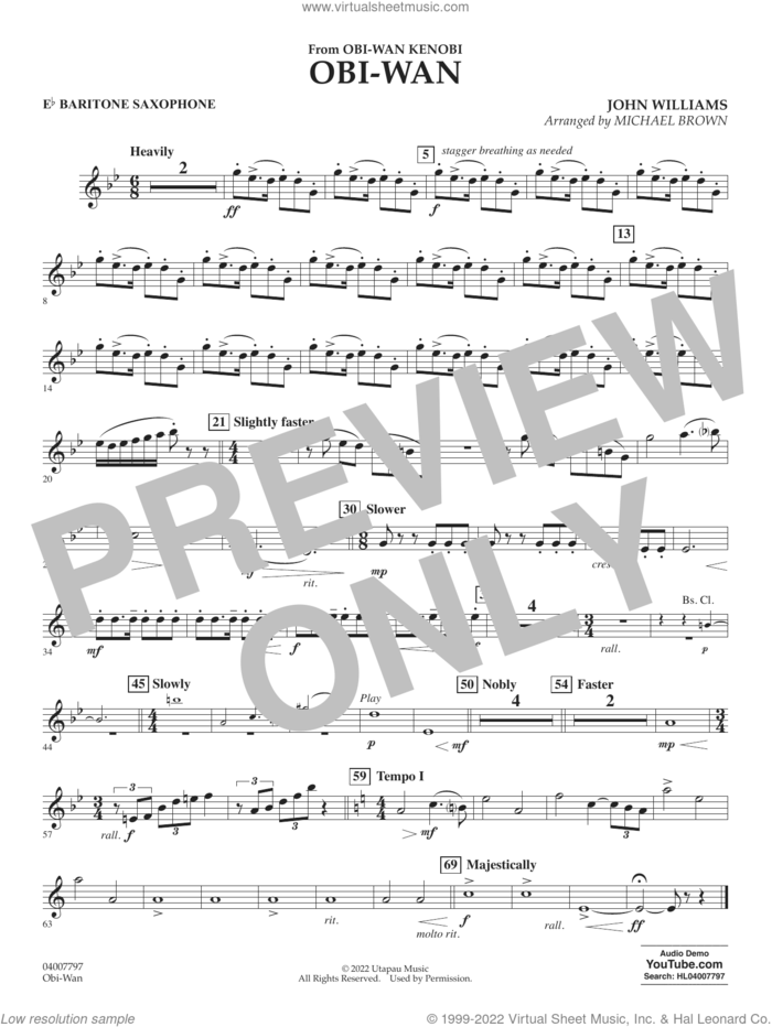 Obi-Wan (arr. Michael Brown) sheet music for concert band (Eb baritone saxophone) by John Williams and Michael Brown, intermediate skill level