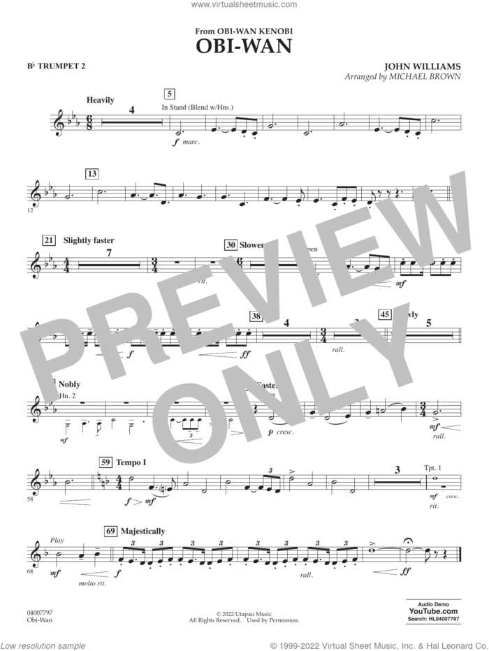 Obi-Wan (arr. Michael Brown) sheet music for concert band (Bb trumpet 2) by John Williams and Michael Brown, intermediate skill level