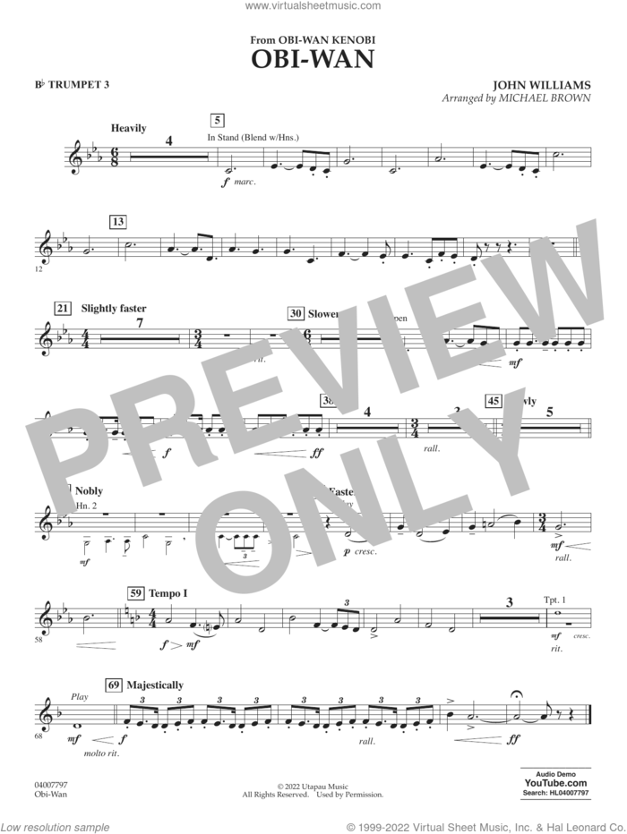 Obi-Wan (arr. Michael Brown) sheet music for concert band (Bb trumpet 3) by John Williams and Michael Brown, intermediate skill level