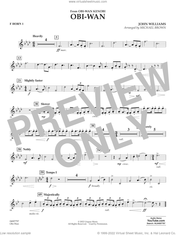 Obi-Wan (arr. Michael Brown) sheet music for concert band (f horn 1) by John Williams and Michael Brown, intermediate skill level