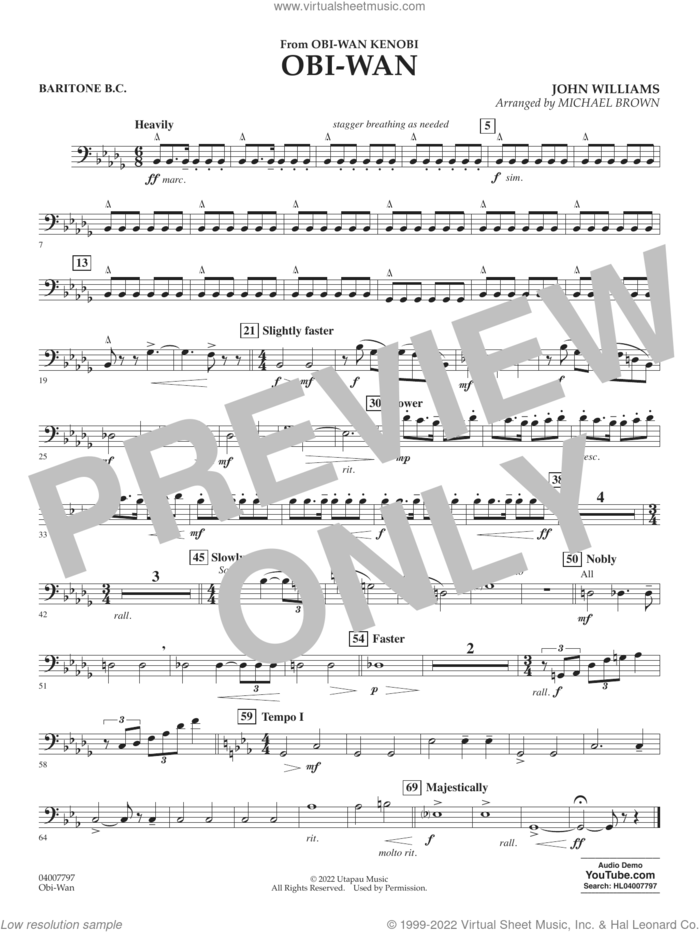 Obi-Wan (arr. Michael Brown) sheet music for concert band (baritone b.c.) by John Williams and Michael Brown, intermediate skill level