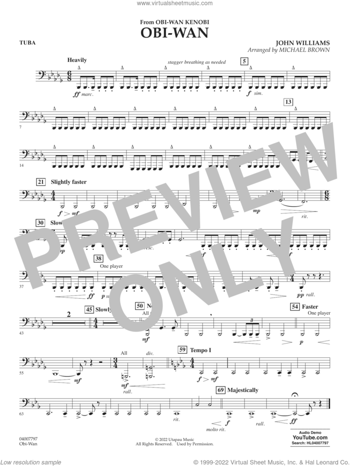 Obi-Wan (arr. Michael Brown) sheet music for concert band (tuba) by John Williams and Michael Brown, intermediate skill level
