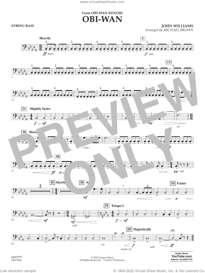 Obi-Wan (arr. Michael Brown) sheet music for concert band (string bass) by John Williams and Michael Brown, intermediate skill level