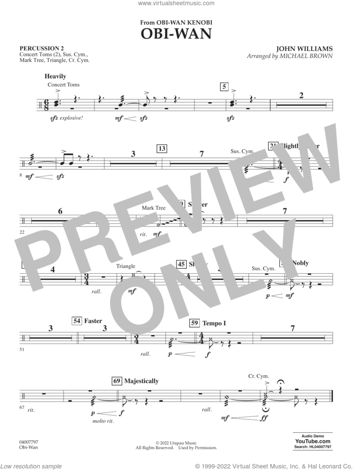 Obi-Wan (arr. Michael Brown) sheet music for concert band (percussion 2) by John Williams and Michael Brown, intermediate skill level