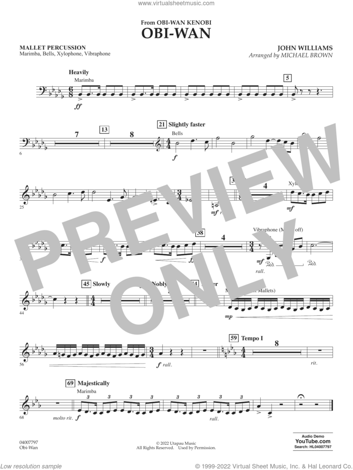 Obi-Wan (arr. Michael Brown) sheet music for concert band (mallet percussion) by John Williams and Michael Brown, intermediate skill level