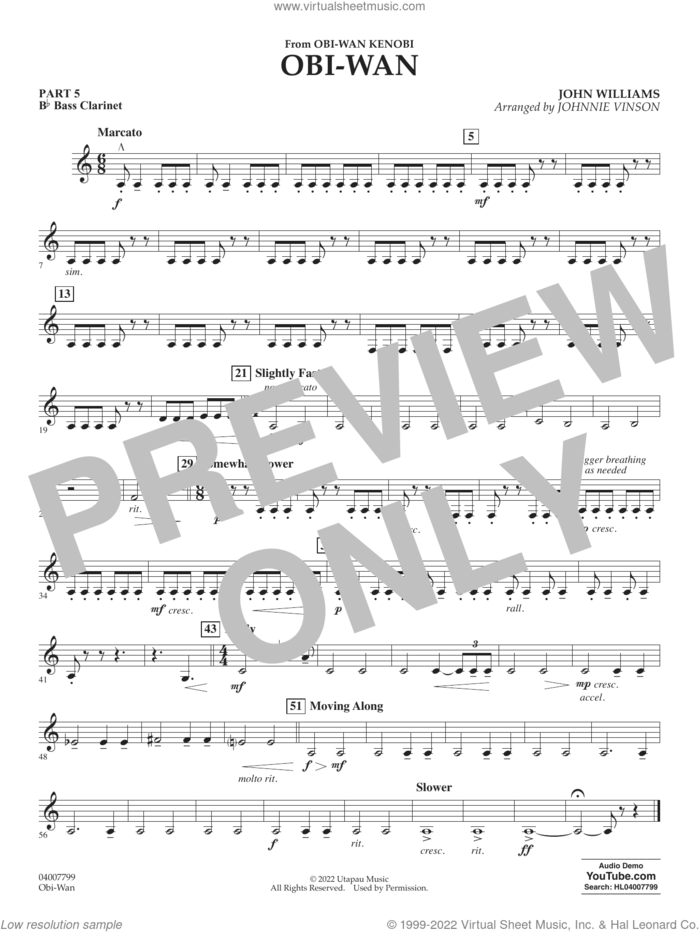Obi-Wan (arr. Johnnie Vinson) sheet music for concert band (pt.5 - Bb bass clarinet) by John Williams and Johnnie Vinson, intermediate skill level