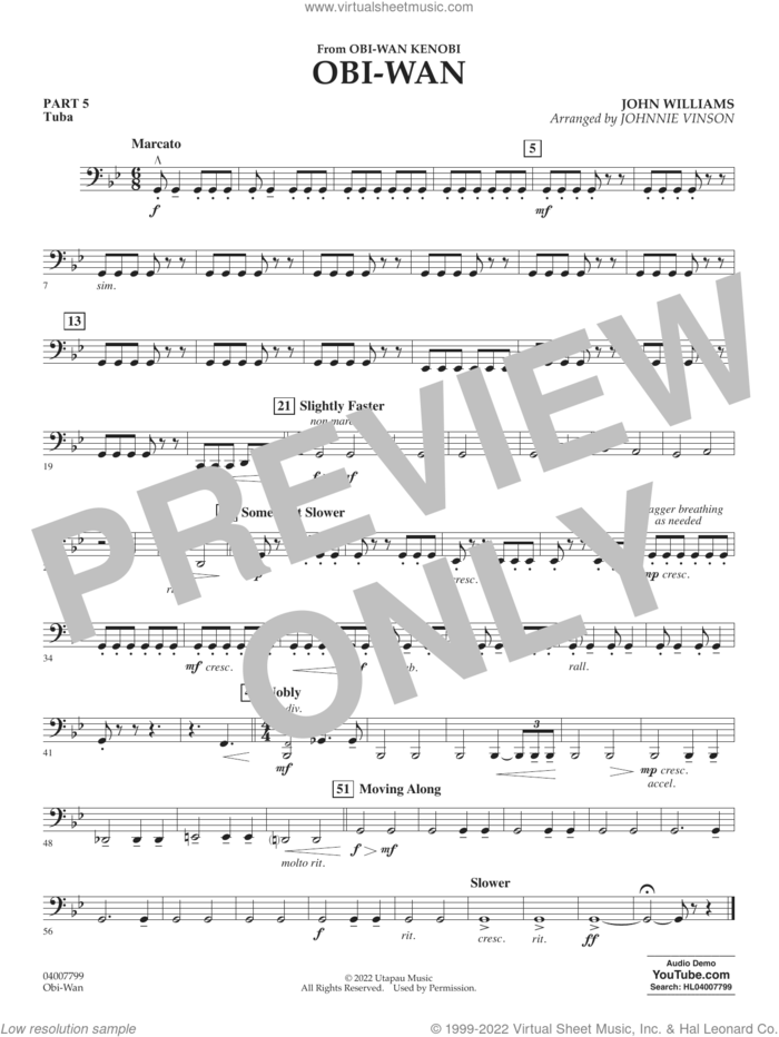 Obi-Wan (arr. Johnnie Vinson) sheet music for concert band (pt.5 - tuba) by John Williams and Johnnie Vinson, intermediate skill level