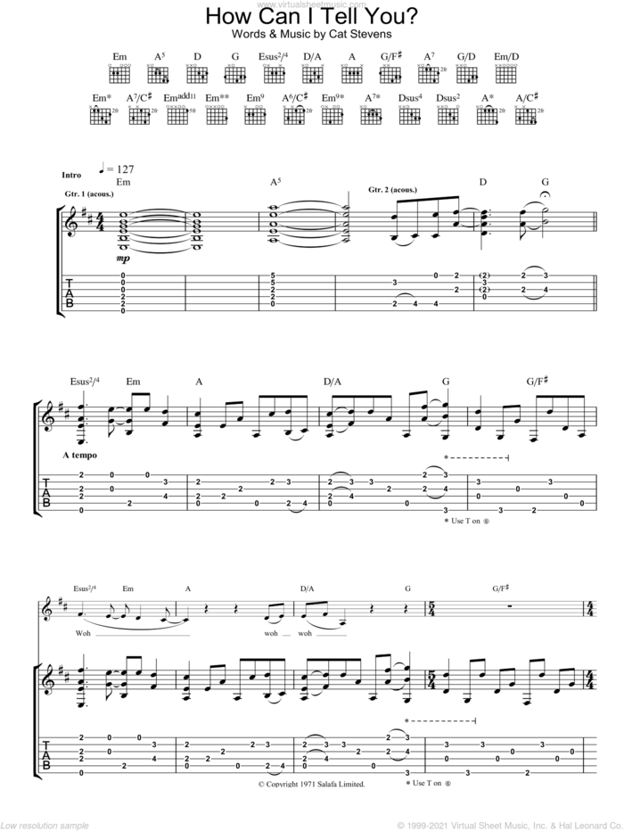 How Can I Tell You? sheet music for guitar (tablature) by Cat Stevens, intermediate skill level