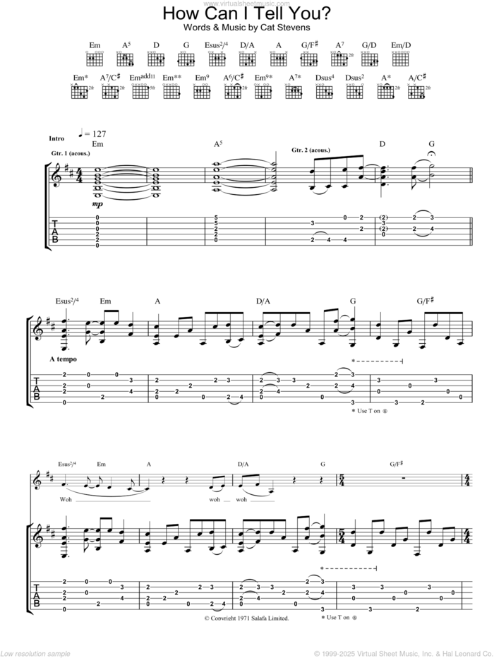 How Can I Tell You? sheet music for guitar (tablature) by Cat Stevens, intermediate skill level