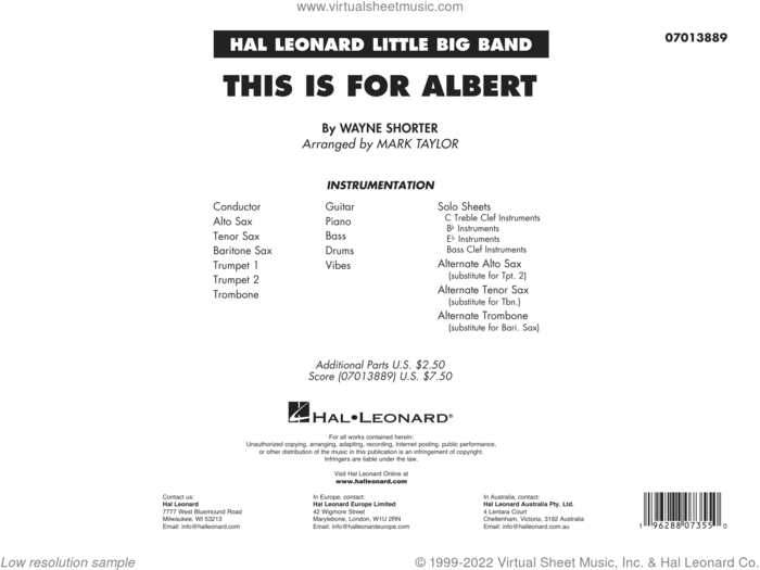 This Is For Albert (arr. Mark Taylor) (COMPLETE) sheet music for jazz band by Mark Taylor and Wayne Shorter, intermediate skill level