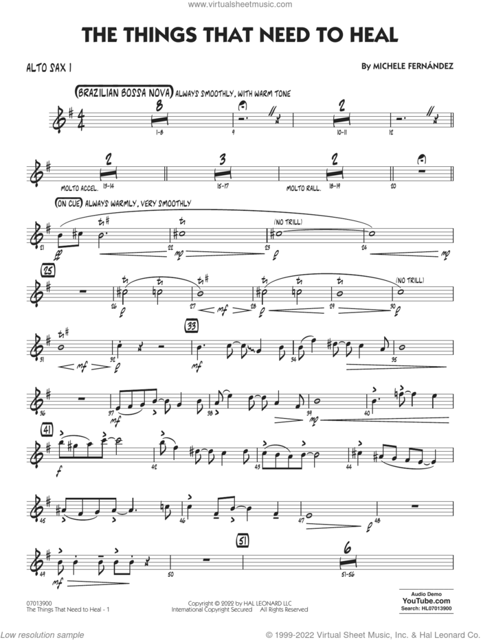 The Things That Need To Heal sheet music for jazz band (alto sax 1) by Michele Fernández, intermediate skill level