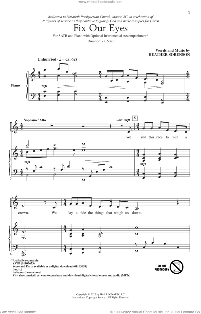 Fix Our Eyes sheet music for choir (SATB: soprano, alto, tenor, bass) by Heather Sorenson, intermediate skill level