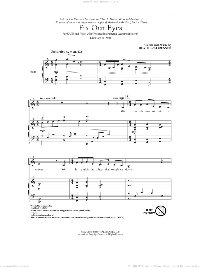 Fix Our Eyes sheet music for choir (SATB: soprano, alto, tenor, bass) by Heather Sorenson, intermediate skill level