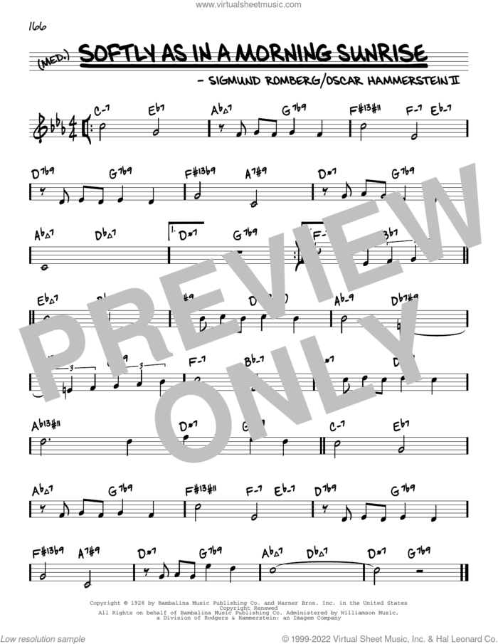 Softly As In A Morning Sunrise (arr. David Hazeltine) sheet music for voice and other instruments (real book) by Oscar II Hammerstein, David Hazeltine and Sigmund Romberg, intermediate skill level