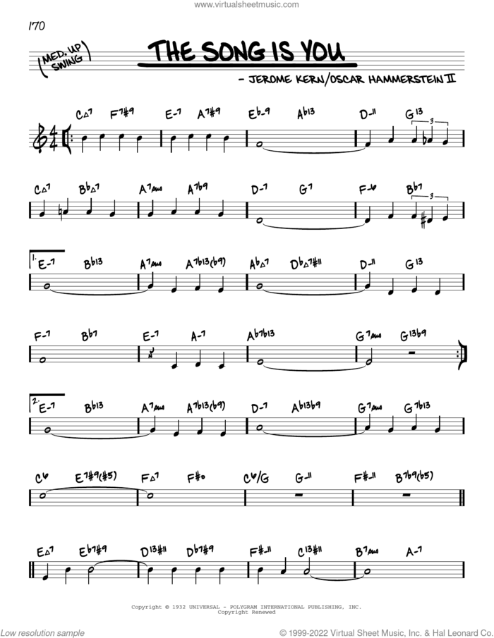 The Song Is You (arr. David Hazeltine) sheet music for voice and other instruments (real book) by Oscar II Hammerstein, David Hazeltine and Jerome Kern, intermediate skill level