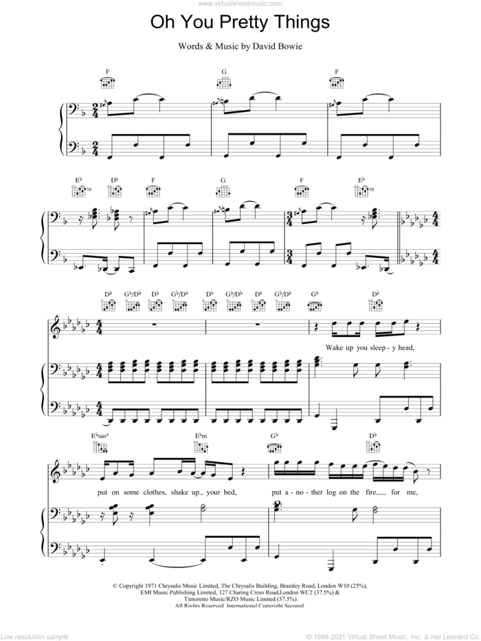 Oh! You Pretty Things sheet music for voice, piano or guitar by David Bowie, intermediate skill level