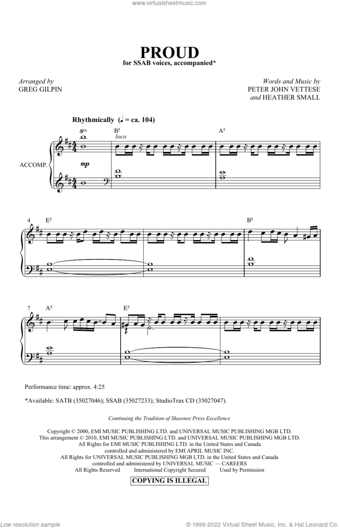 Proud (arr. Greg Gilpin) sheet music for choir (SSAB) by Peter Vettese and Heather Small, Greg Gilpin, Heather Small and Peter Vettese, intermediate skill level
