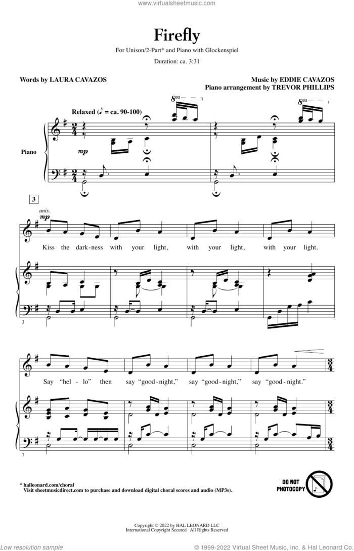 Firefly (arr. Trevor Phillips) sheet music for choir (Unison, 2-Part) by Eddie Cavazos, Trevor Phillips and Laura Cavazos, intermediate skill level