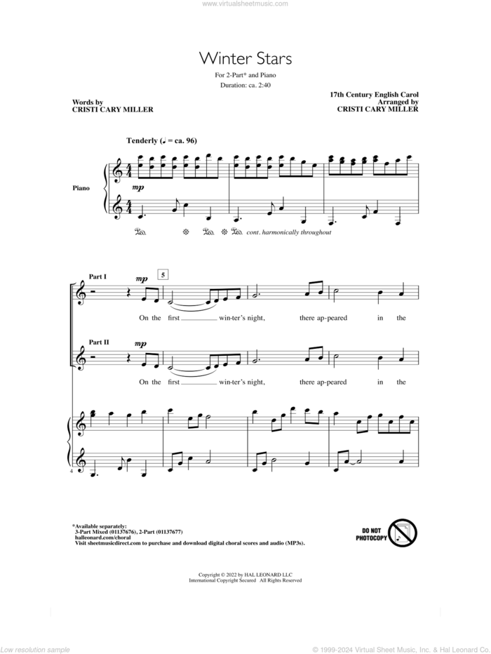 Winter Stars sheet music for choir (2-Part) by Cristi Cary Miller and Miscellaneous, intermediate duet