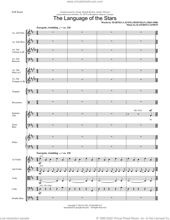 Language of the Stars (Full Orchestra) (COMPLETE) sheet music for orchestra/band (Instrumental Accompaniment) by Katerina Gimon, Martha Lavinia Hoffman and Martha Lavinia Hoffman and Katerina Gimon, intermediate skill level