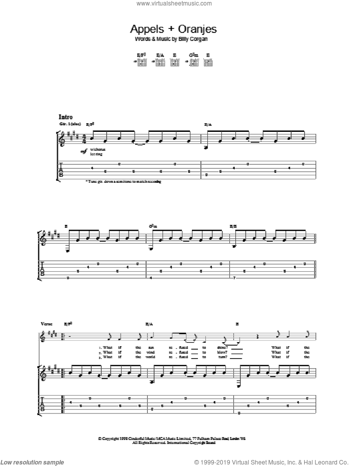 Appels + Oranjes sheet music for guitar (tablature) by The Smashing Pumpkins, intermediate skill level